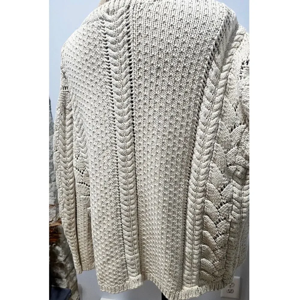 DKNY Cable Knit Sweater, Vintage 1990's Y2K  Handknit, 100% Cotton, Womens Sz M - Picture 2 of 10